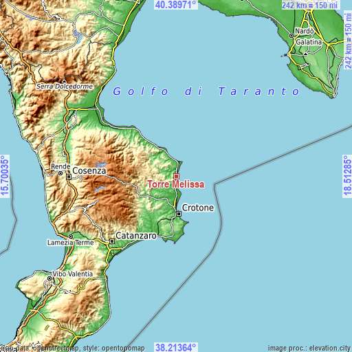 Topographic map of Torre Melissa