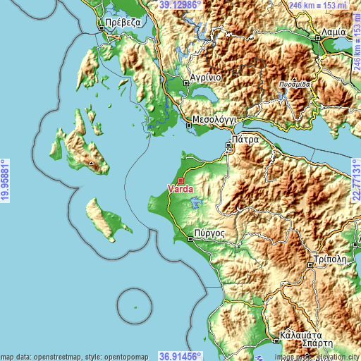 Topographic map of Várda