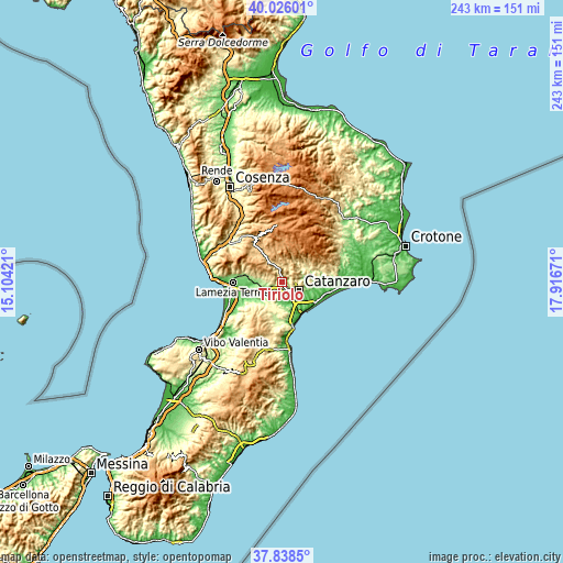 Topographic map of Tiriolo