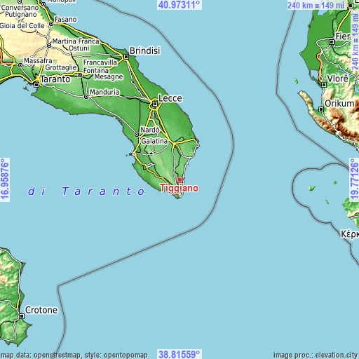 Topographic map of Tiggiano