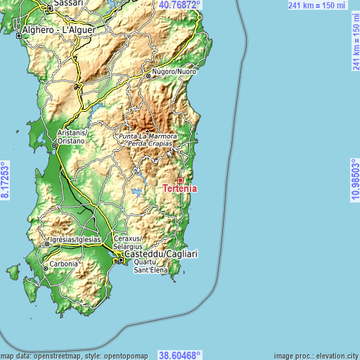 Topographic map of Tertenia