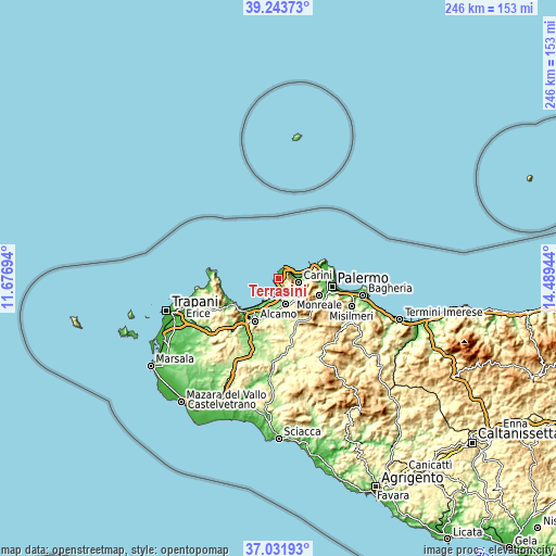 Topographic map of Terrasini