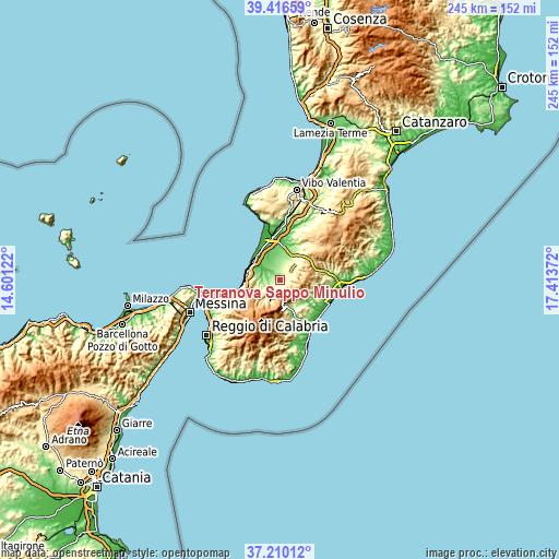 Topographic map of Terranova Sappo Minulio