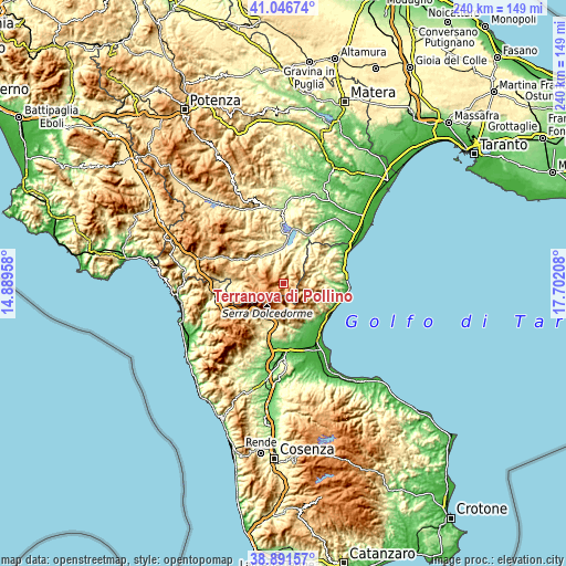 Topographic map of Terranova di Pollino