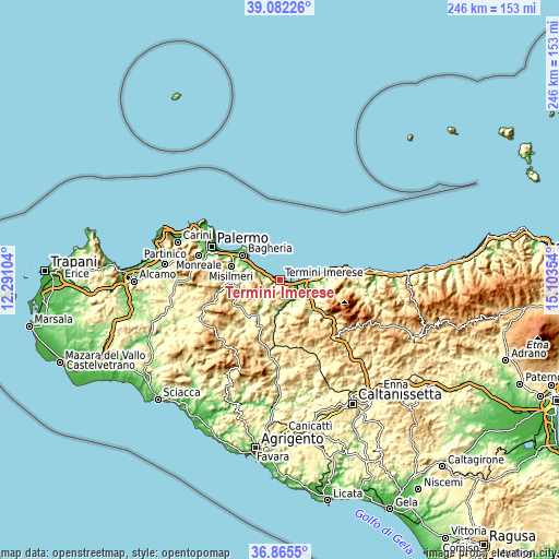 Topographic map of Termini Imerese