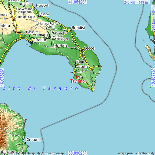 Topographic map of Taviano