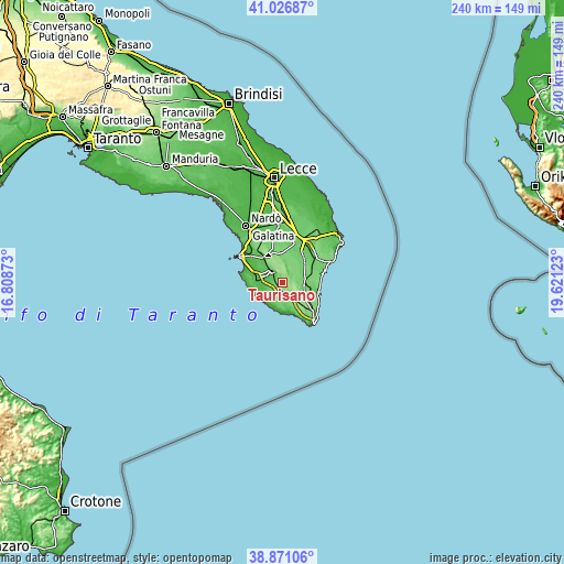 Topographic map of Taurisano