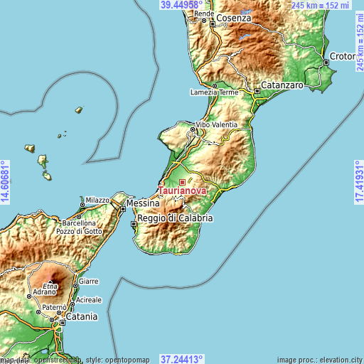 Topographic map of Taurianova