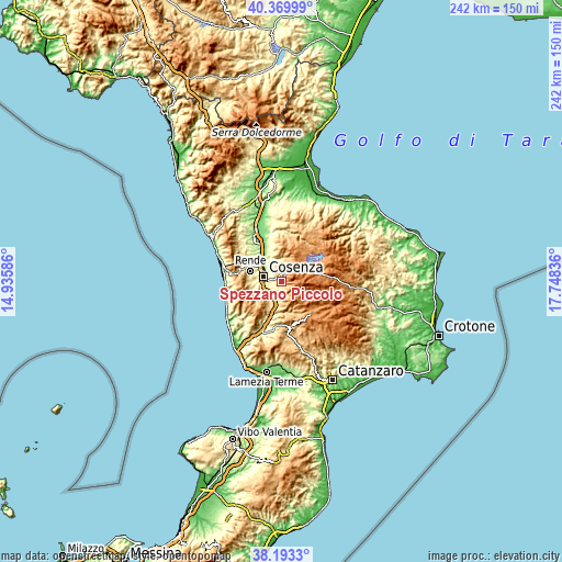 Topographic map of Spezzano Piccolo
