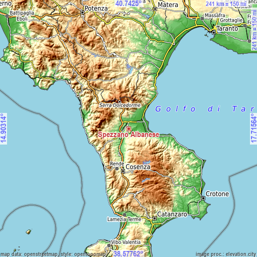 Topographic map of Spezzano Albanese