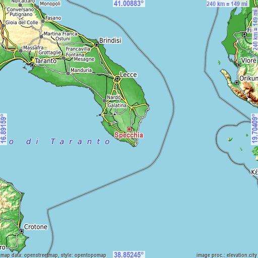 Topographic map of Specchia