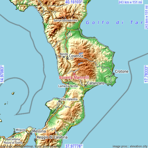 Topographic map of Soveria Mannelli