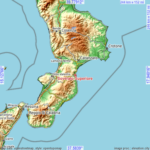 Topographic map of Soverato Superiore