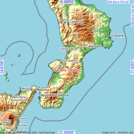 Topographic map of Soriano Calabro