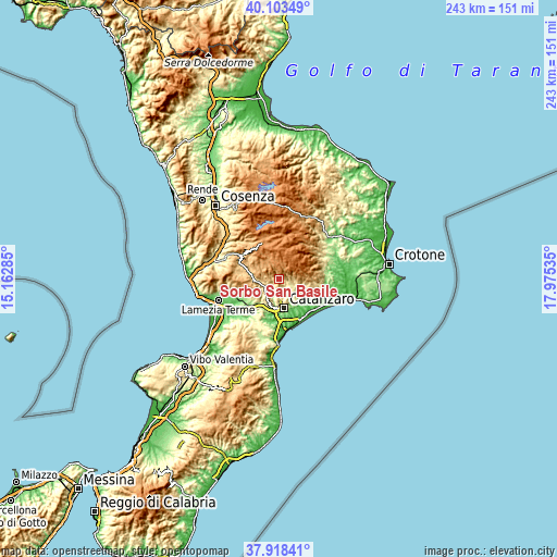 Topographic map of Sorbo San Basile