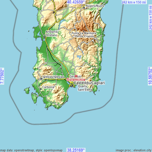 Topographic map of Soleminis