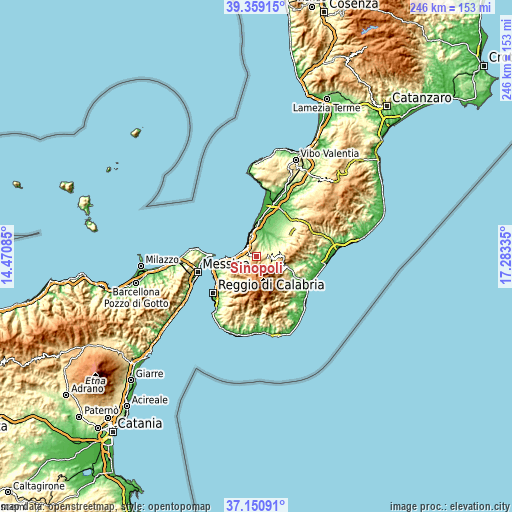 Topographic map of Sinopoli