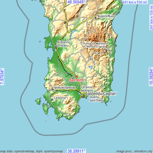 Topographic map of Serrenti