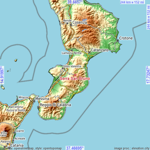 Topographic map of Serra San Bruno