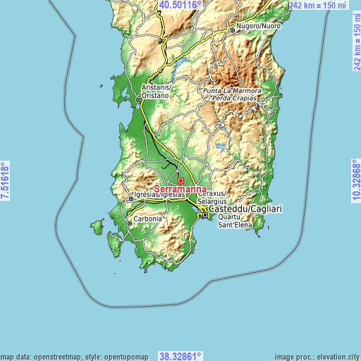 Topographic map of Serramanna