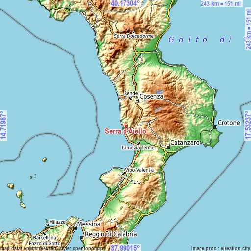 Topographic map of Serra d'Aiello