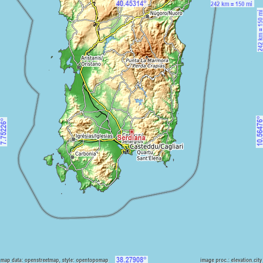 Topographic map of Serdiana