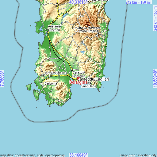 Topographic map of Selargius