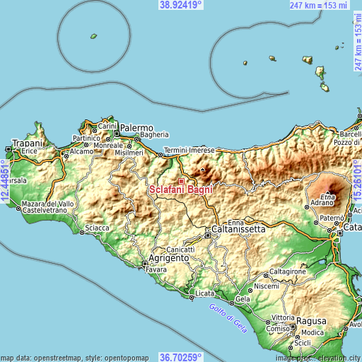 Topographic map of Sclafani Bagni