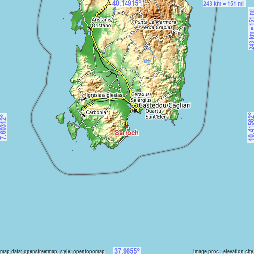 Topographic map of Sarroch