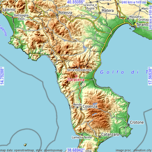 Topographic map of Saracena