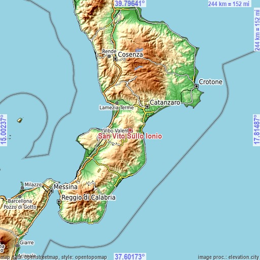 Topographic map of San Vito Sullo Ionio