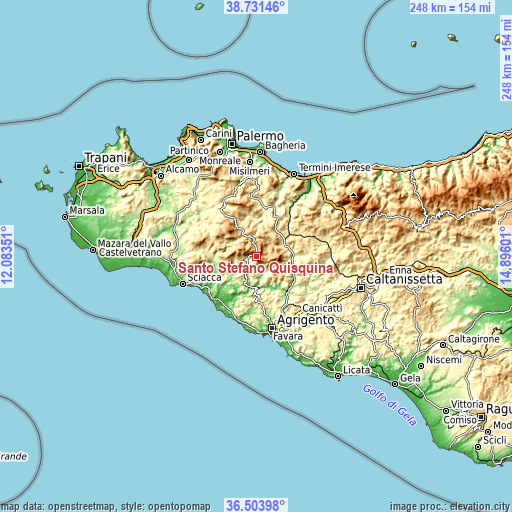 Topographic map of Santo Stefano Quisquina