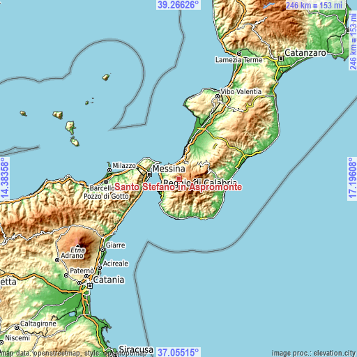 Topographic map of Santo Stefano in Aspromonte