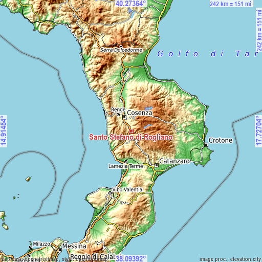 Topographic map of Santo Stefano di Rogliano