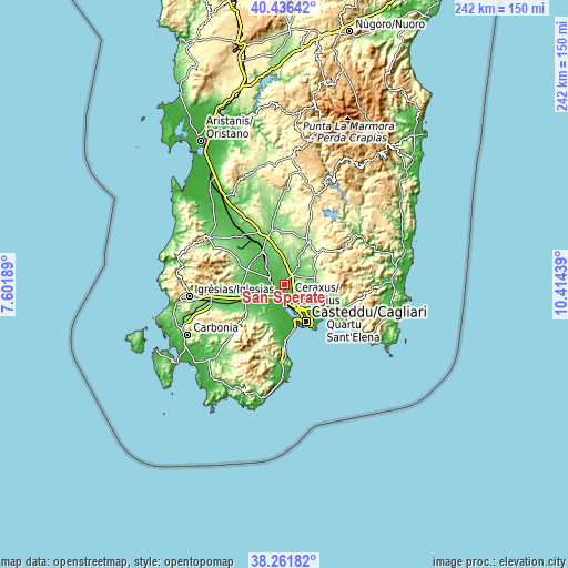 Topographic map of San Sperate