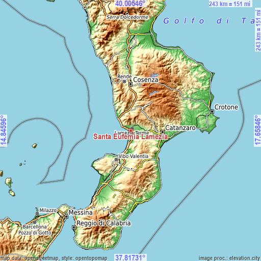 Topographic map of Santa Eufemia Lamezia