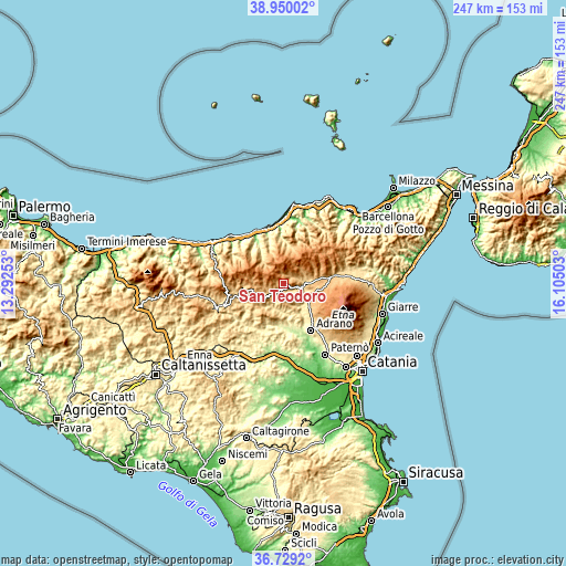 Topographic map of San Teodoro