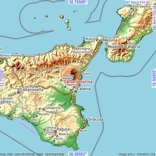 Topographic map of Santa Venerina