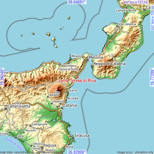 Topographic map of Santa Teresa di Riva