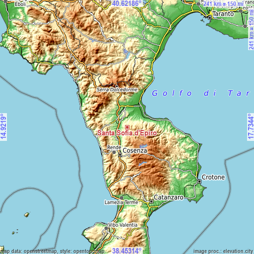 Topographic map of Santa Sofia d'Epiro