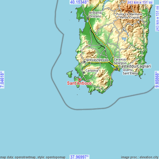 Topographic map of Sant'Antioco