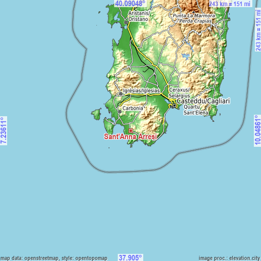 Topographic map of Sant'Anna Arresi