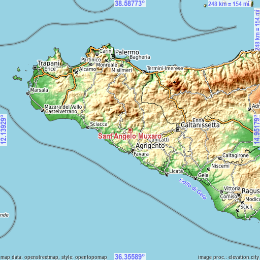 Topographic map of Sant'Angelo Muxaro