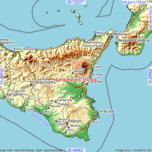 Topographic map of Santa Maria di Licodia