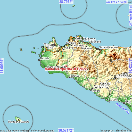 Topographic map of Santa Margherita di Belice