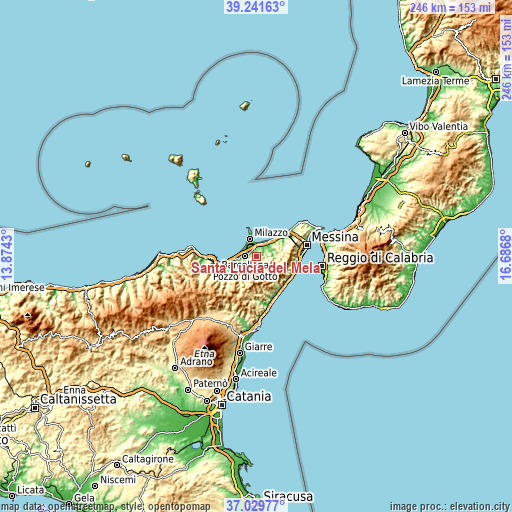 Topographic map of Santa Lucia del Mela