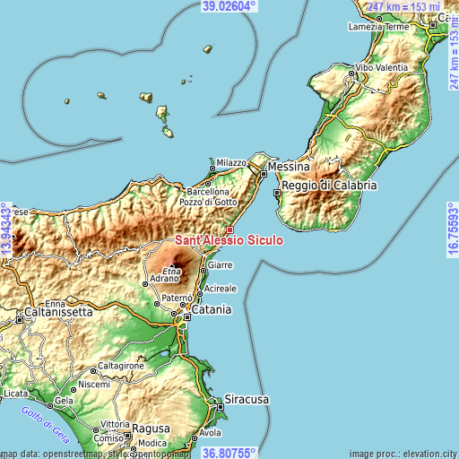 Topographic map of Sant'Alessio Siculo