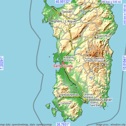 Topographic map of Santa Giusta