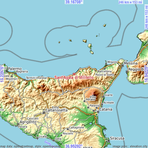 Topographic map of Sant'Agata di Militello