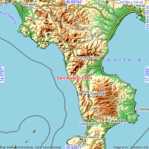 Topographic map of Sant'Agata di Esaro